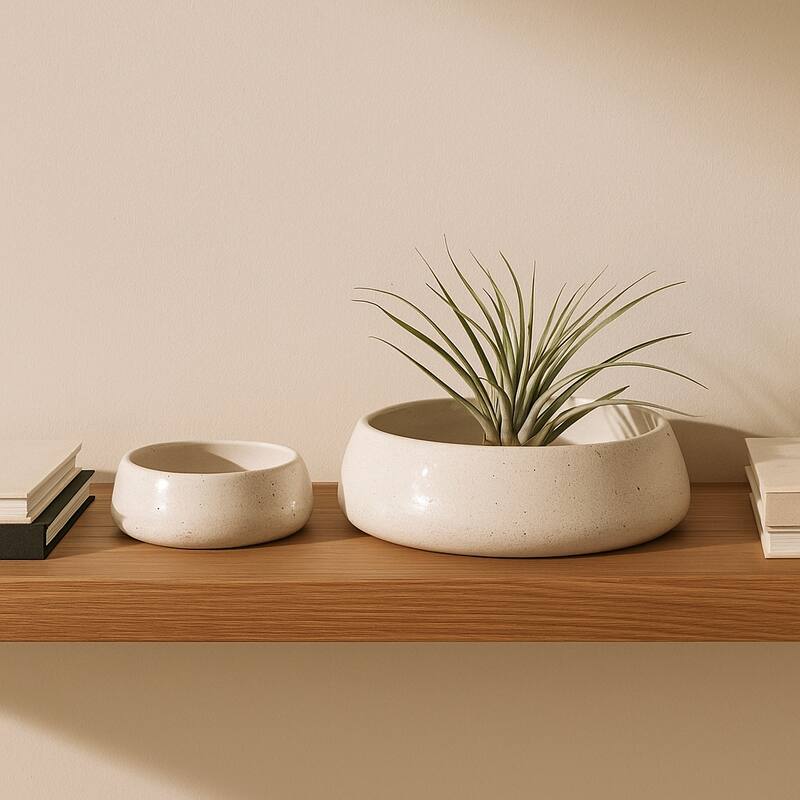 Decorative Round Crackle Terracotta Bowl - Set of 2 - 14", 10" - 14.0"