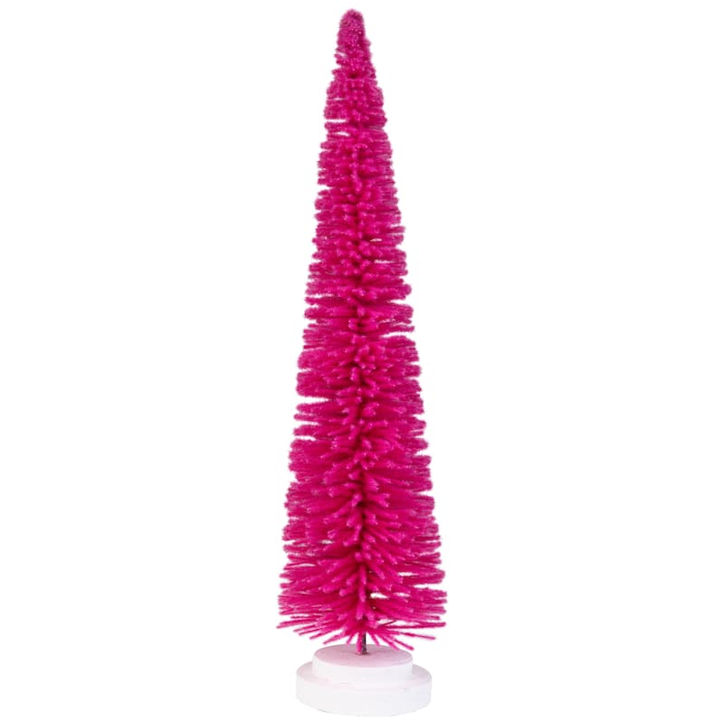 Bottle Brush Artificial Mini Christmas Tree with Wood Base - 16" - Pink