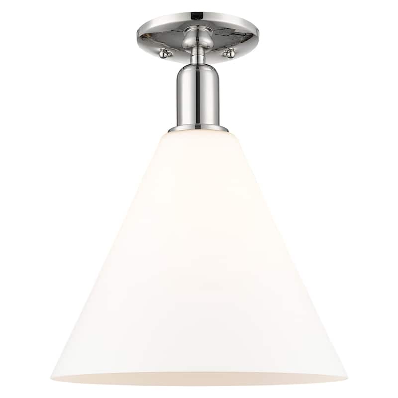 Innovations Lighting 716-1C-15-12 Berkshire Glass Semi-Flush Berkshire - Polished Nickel / Matte White