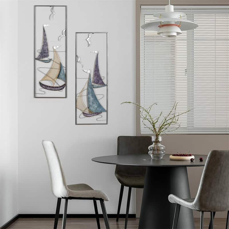 Adeco 3D Metal Ship Wall Decoration Sailboat Wall Sculpture - Color-6