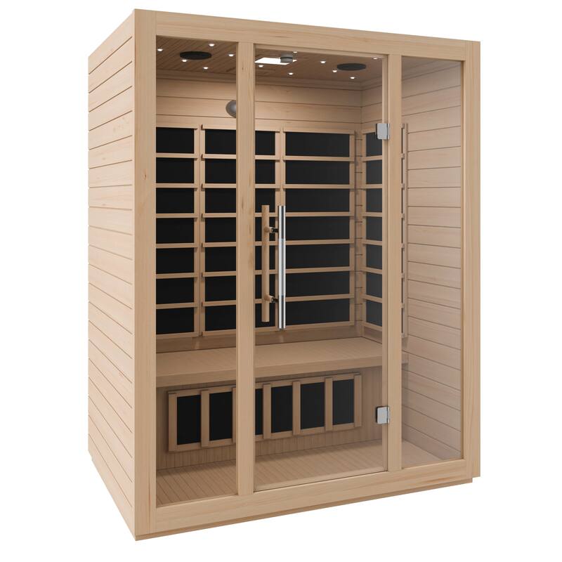 SteamSpa 3-Person 2.2KW Carbon FAR Infrared Hemlock Wooden Indoor Home Sauna Room with LED Touch Control Panel