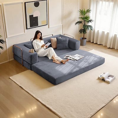 2-in-1 Convertible Modular Sofa Bed, Memory Foam Mattress, No Assembly, Space-Saving for Living Room, Bedroom