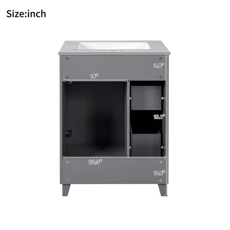 Bathroom Vanity Set: 24-Inch Cabinet With Ceramic Sink, Two Drawers And A Single Door - 24"W*18.3"D*34.3"H