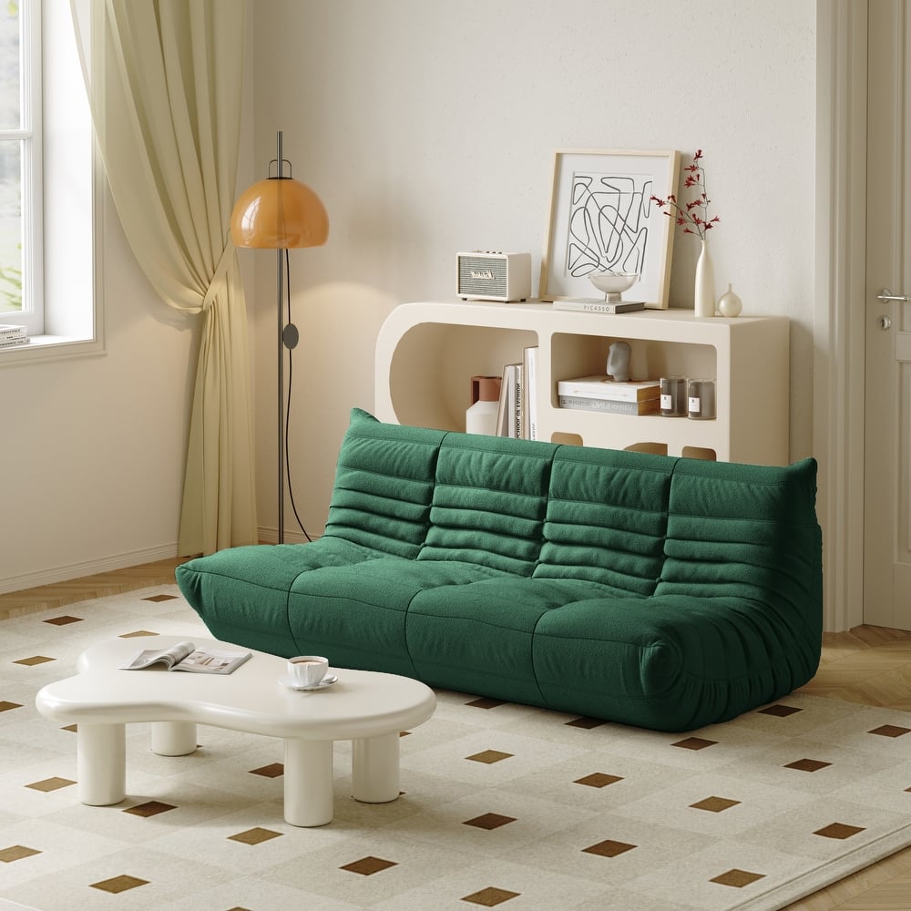 3 Seats Lazy Floor Sofa, Teddy Velvet Sofa Bean Bag Couch