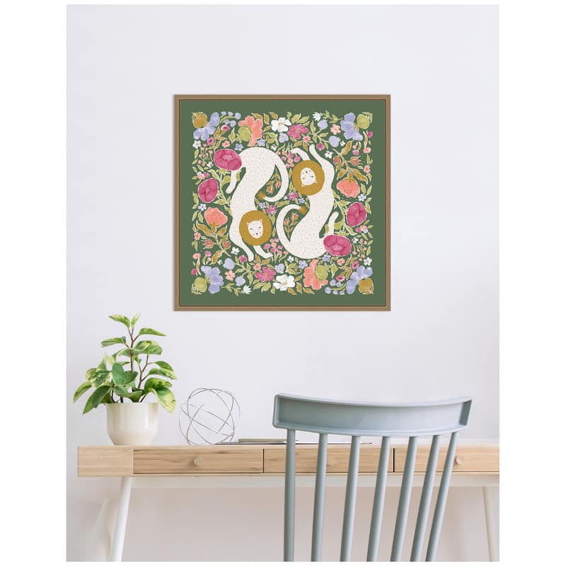 Kate and Laurel JL Lions Menagerie by Jill Labieniec Framed Canvas Wall Art Print