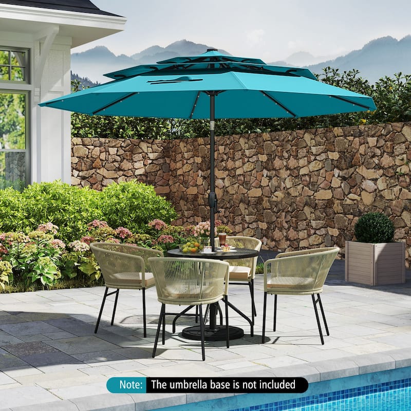Gymax 10 FT Solar Patio Umbrella w/ 32 LED Lights 3-Tier Vented Top