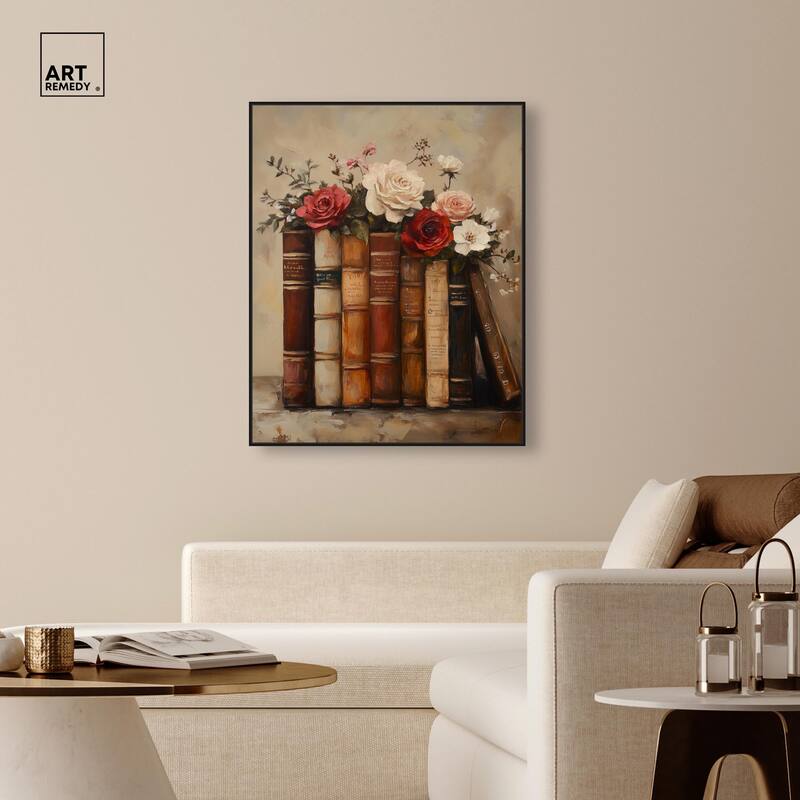 Bookshelf Bouquet II Canvas by Art Remedy