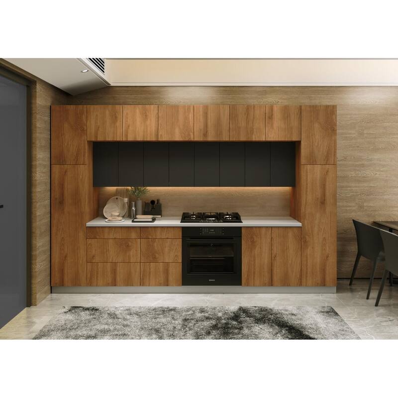 Kitchen Luxe Collection Natural Teak & Black Color Base Size 12Ft Wide - 143x24