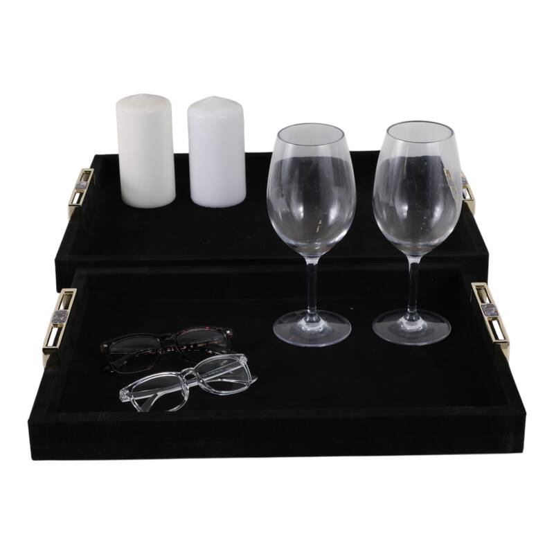 Wood Decorative Trays Metallic Handles (Set of 2) - 17/20" Black - 20.0"