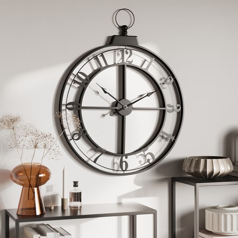Selene Round Metal Modern Farmhouse Wall Clock - 30.5"H x 23.75"W x 1.5"D