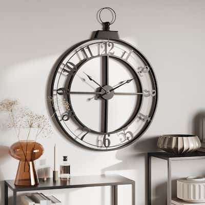 Selene Round Metal Modern Farmhouse Wall Clock - 30.5"H x 23.75"W x 1.5"D