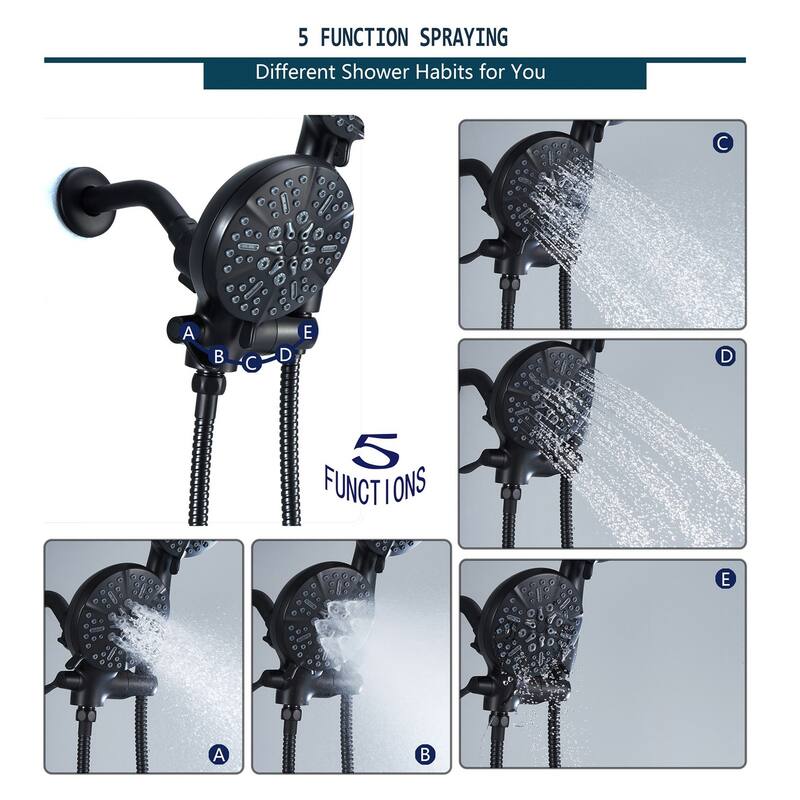Complete Shower System with Tub Shower Faucet Set 5in Head Matte Black