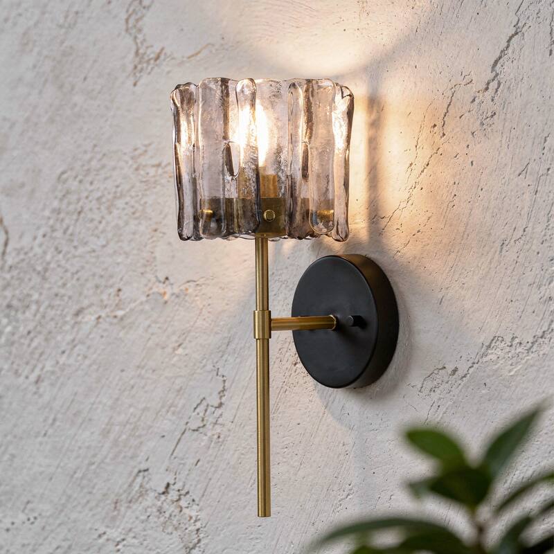 1-Light Modern Wall Sconce with Textured Glass Bathroom Vanity Light - Grey