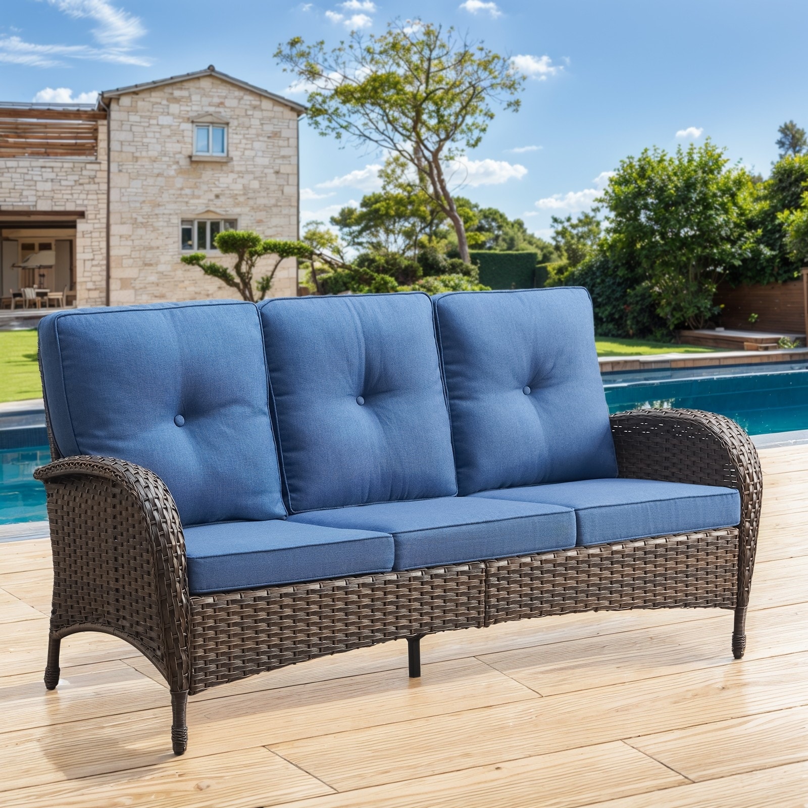 Gymojoy 3-Seat Outdoor Wicker Sofa with Professional Outdoor Cushions