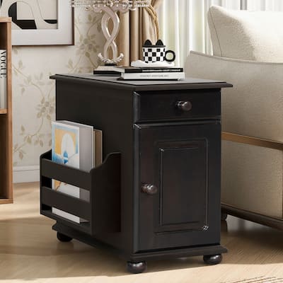 Vintage End Table Flip Top Side Table with USB Ports