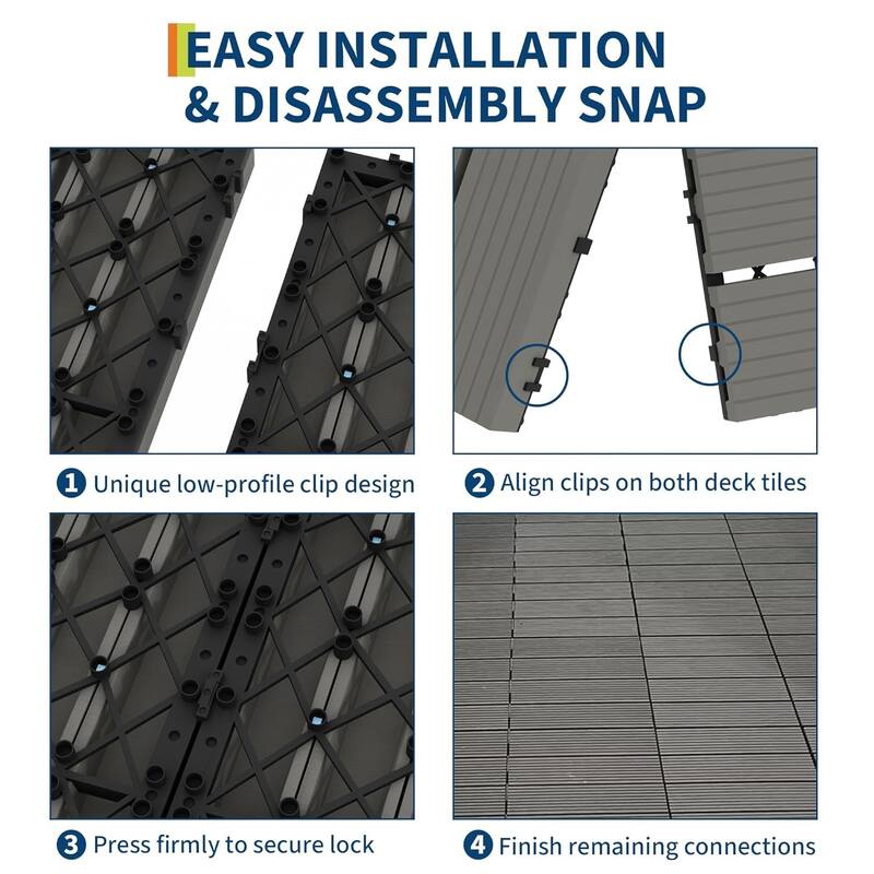 Interlinked-Style Composite Deck Tiles 12"x12", Waterproof
