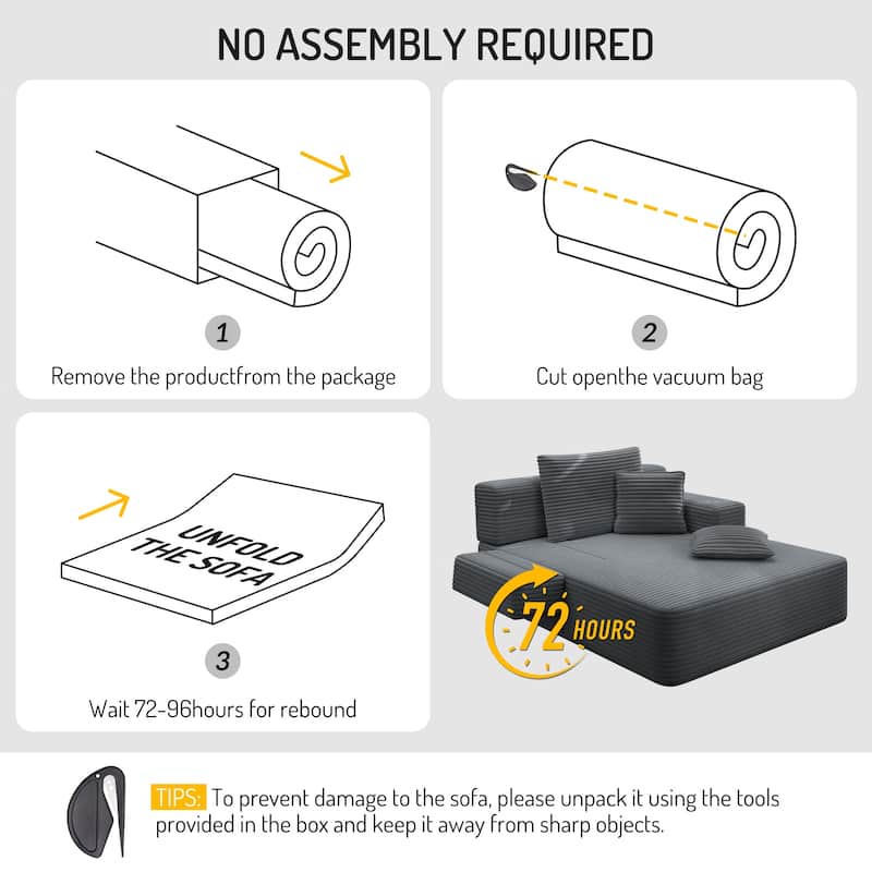 Luxurious Plush Corduroy Chaise Lounge Convertible Sofa Bed with Storage Pocket and Wide Armrests