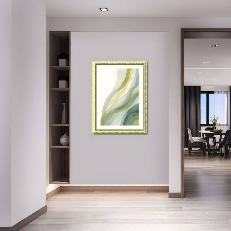 Set of 3 Abstract Green Framed Wall Art - Replaceable Canvas Prints with Solid Wood Picture Frames, Modern Wall Decor