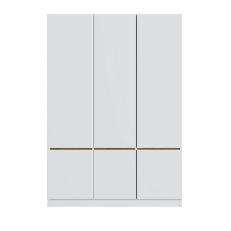 6-Doors Wooden Wardrobe Storage Armoire with Built-in Hanging Rail Clothes Storage Cabinet for Bedroom