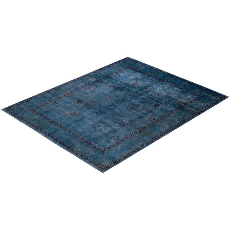 Overton Hand Knotted Wool Vintage Inspired Modern Contemporary Overdyed Blue Area Rug - 8' 0" x 9' 11"