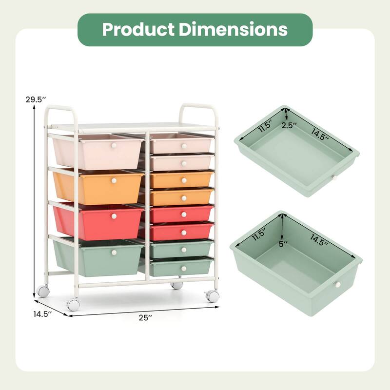 Costway 15 Drawer Rolling Storage Cart Tools Scrapbook Paper Office - See Details