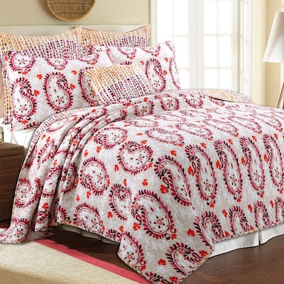 Cozy Line Elamin 3-piece Paisley Reversible Cotton Quilt Bedding Set - Almond/Burgundy/Red