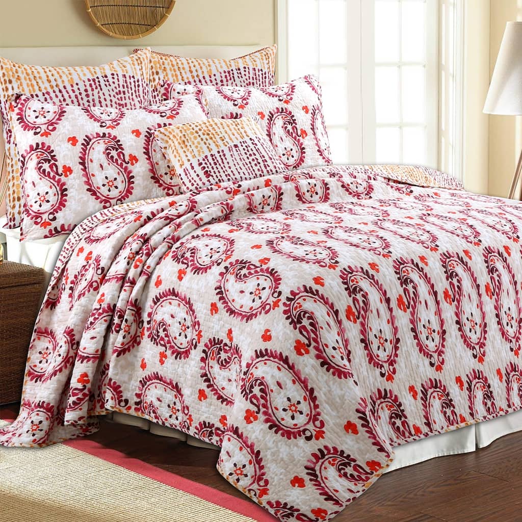 Cozy Line Elamin 3-piece Paisley Reversible Cotton Quilt Bedding Set - Almond/Burgundy/Red