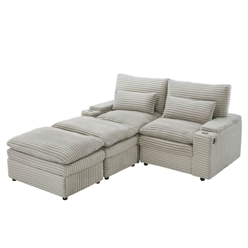 Roomfitters 70.9-Inch Loveseat Sofa, Convertible Sectional Sofa Bed with Storage, 2 Movable Ottomans