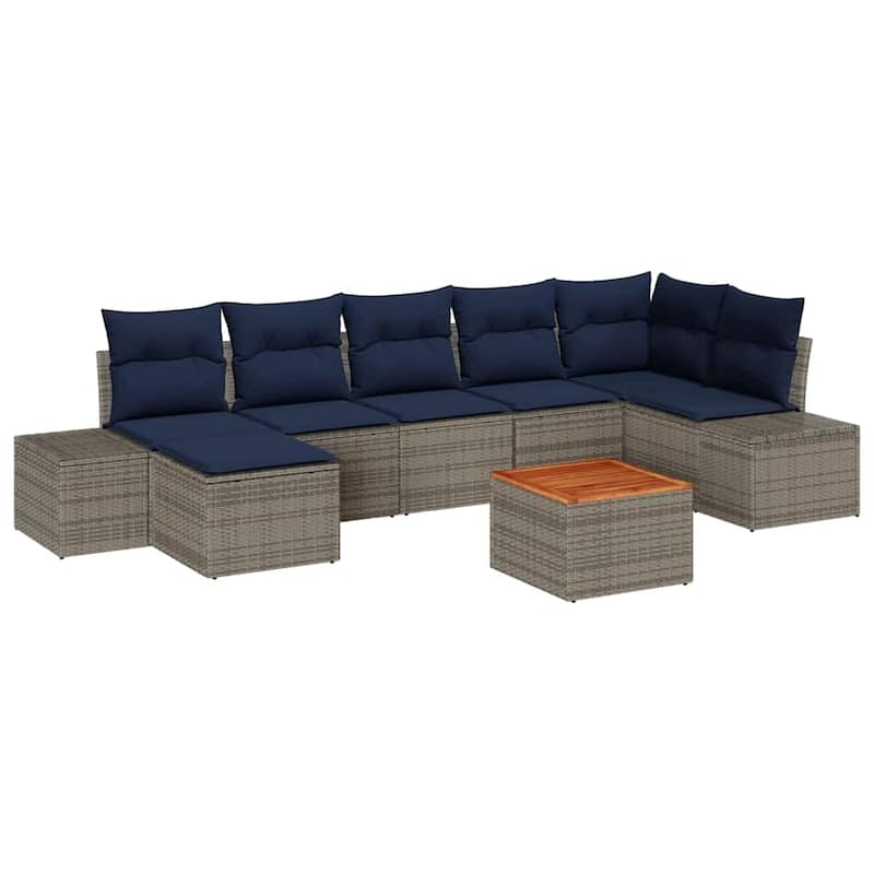 vidaXL 8 Garden Sofa Set with Cushions Black/Grey Poly Rattan - 125.6 x 60.6 x 27.2