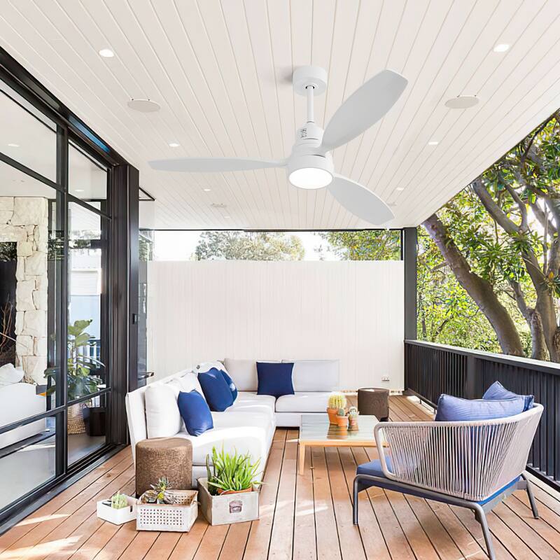 52 Inch White Reversible Ceiling Fan with Light & 6 Speed Remote Control
