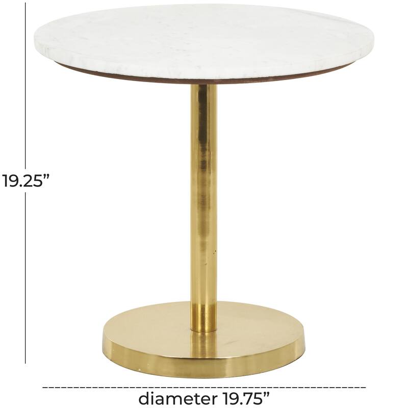 Metal Geometric Pedestal Side End Accent Table with White Marble Tabletop - Silver or Gold- Roche River Decor