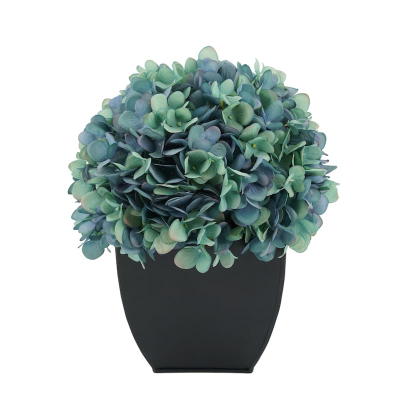 Faux Hydrangea in Black Tapered Zinc Cube