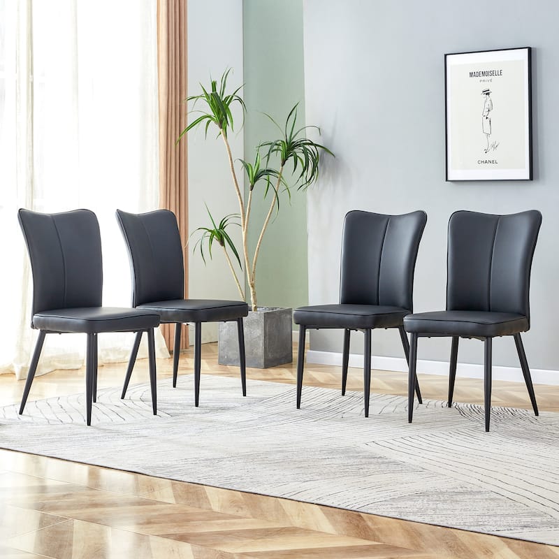 Roomfitters Black PU Dining Chairs with Smooth Vertical Backrest, Modern 4-Piece Set for Dining Room or Kitchen - Black (Set of 4)