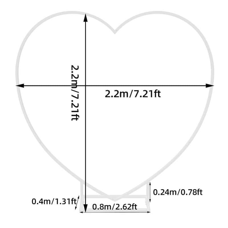 7.2ft Heavy Duty White Heart Shape Wedding Arch Backdrop Stand Metal