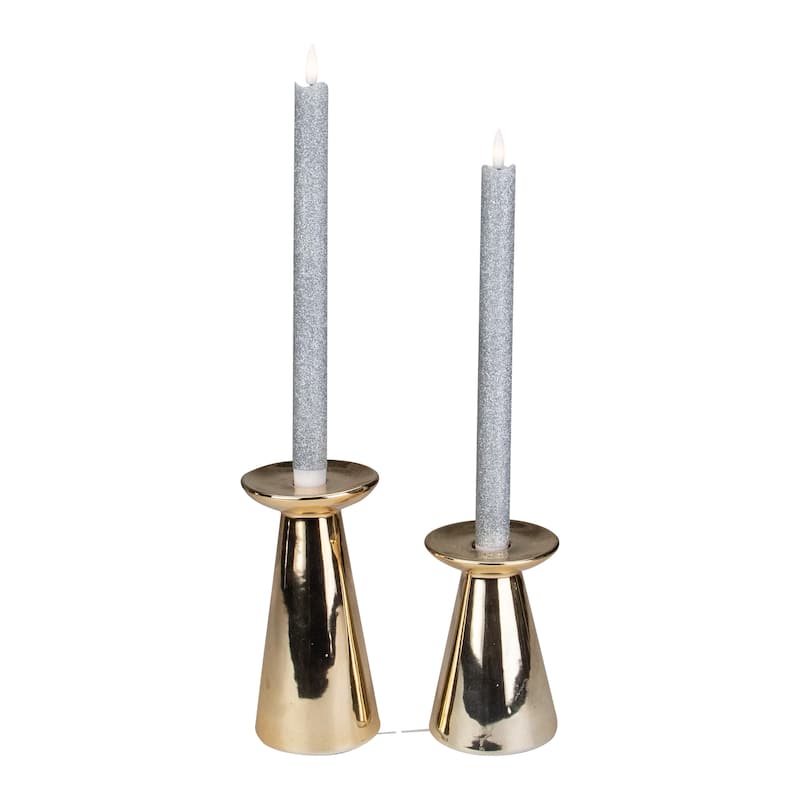 Set 2 Silver Glittered LED Flameless Taper Christmas Candles 11"
