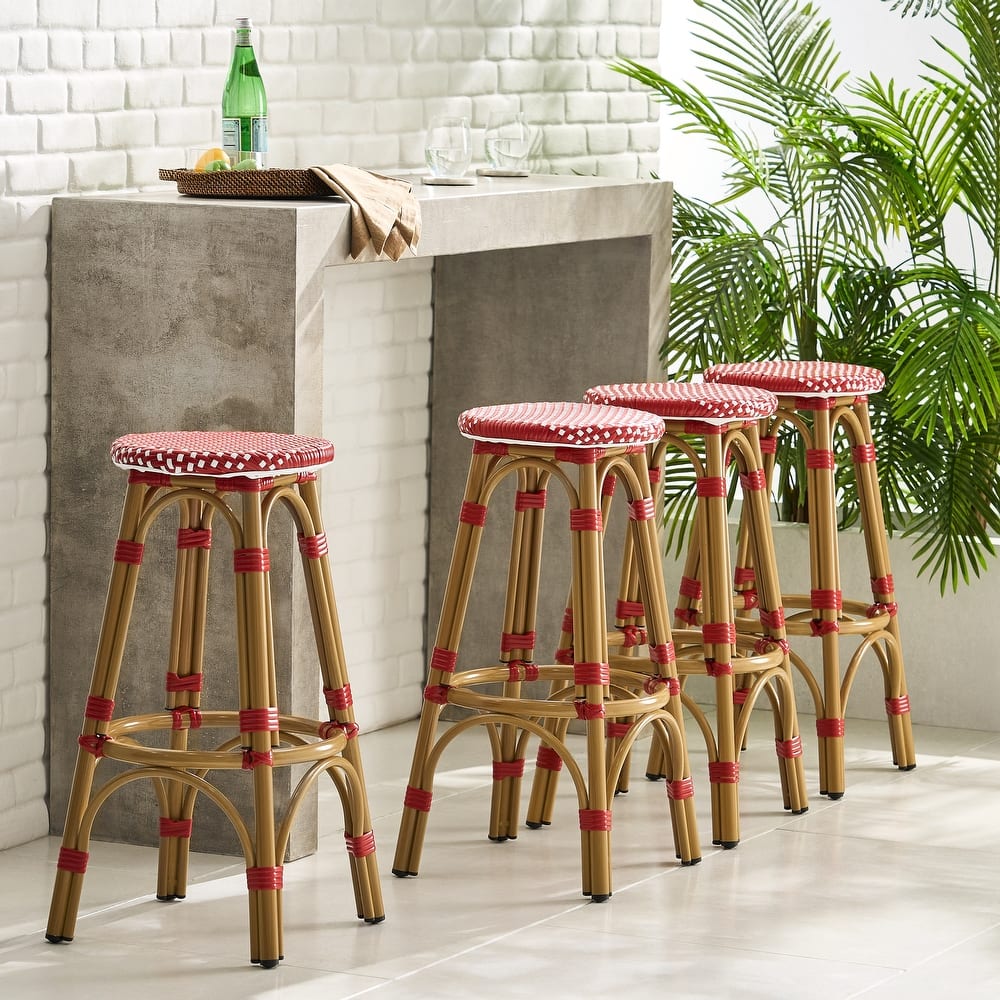 Starla Outdoor Aluminum and Wicker 29.5 Inch Barstools (Set of 4) by Christopher Knight Home