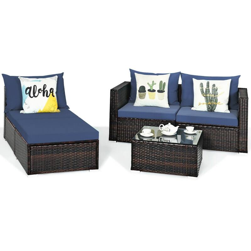 5Pcs Patio Rattan Furniture Set with Coffee Table - 29" x 29" x 23.5" (L x W x H)