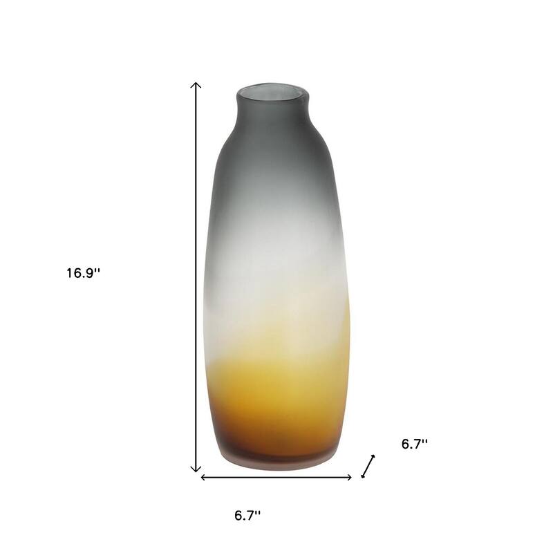 17" Charcoal And Orange Ombre Glass Table Vase - 6.70