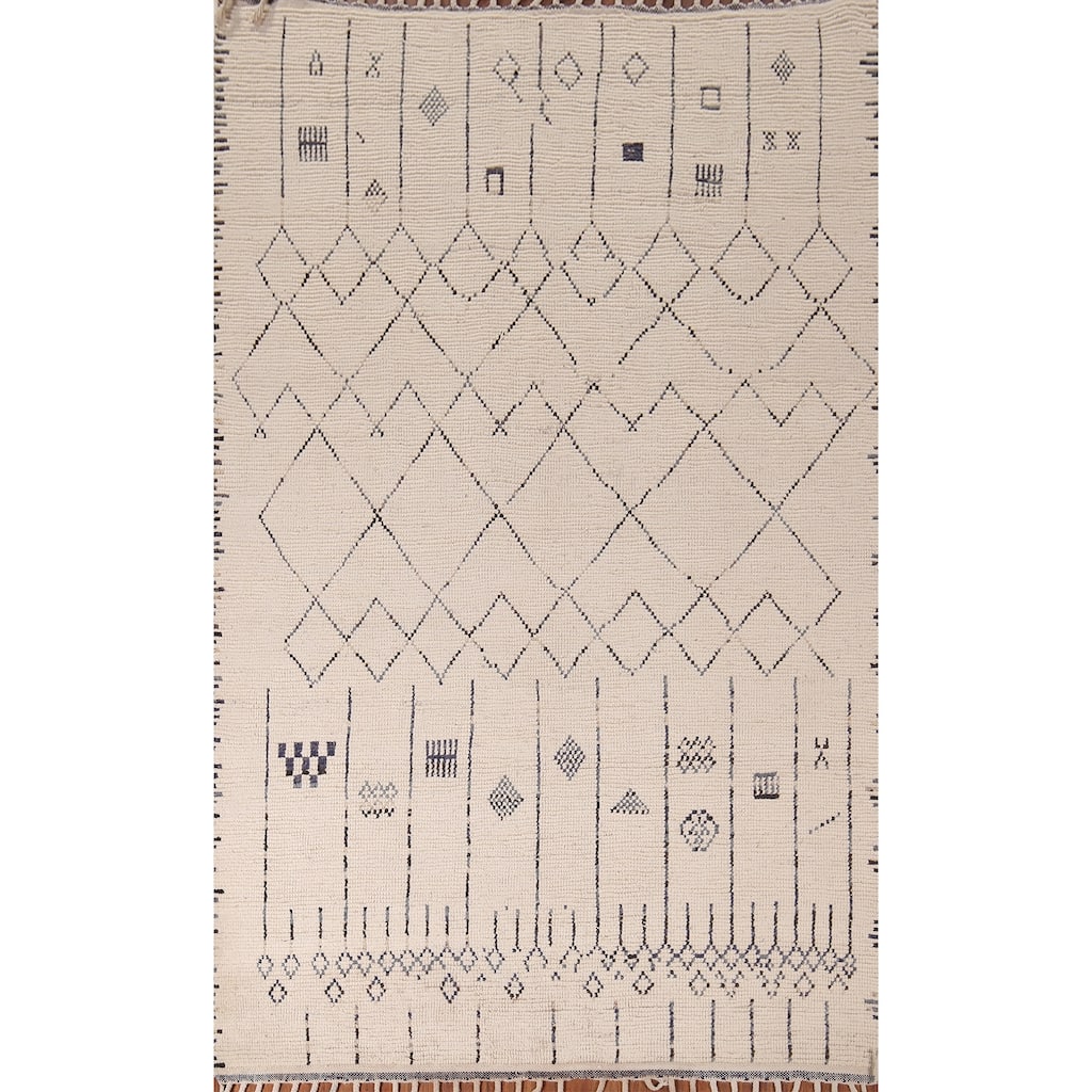 Earth Tone Moroccan Area Rug Hand-Knotted Wool Carpet - 6'0"x 9'7"