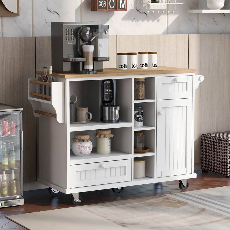 Kitchen Island Cart with Storage and Two Locking Wheels Bed
