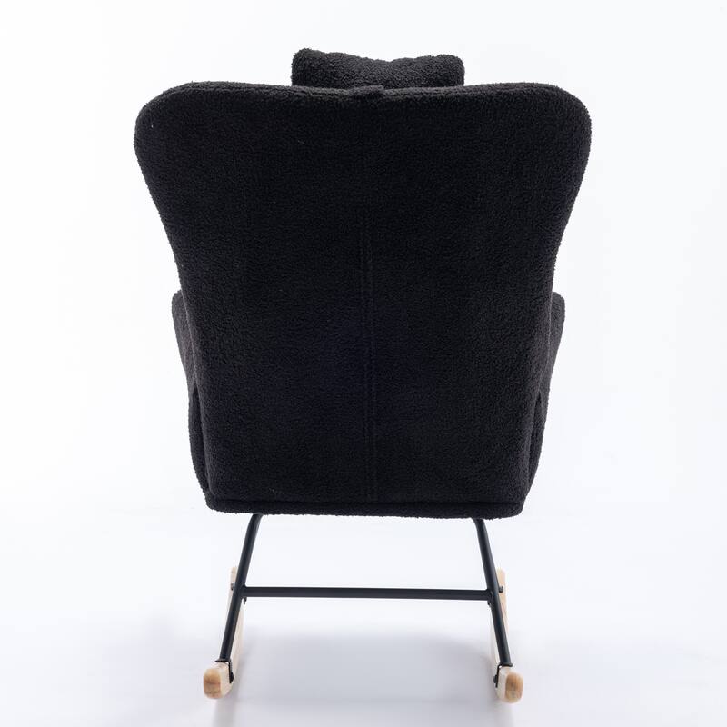 Teddy Fabric Wingback Rocking Chair for Nursery with Safe Solid Wood Base