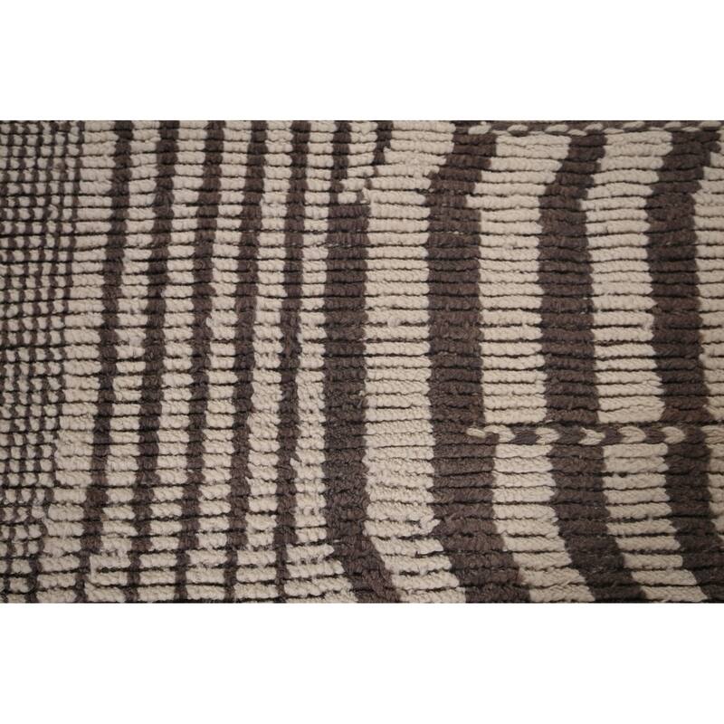 Striped Moroccan Oriental Area Rug Hand-Knotted Wool Carpet - 7'11"x 10'8"