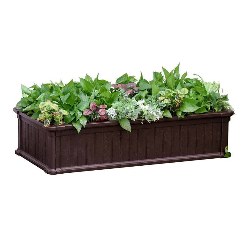 Outdoor Garden Planter Bed with Wood Grain Texture, Easy Setup - 48.5" L x 24.5" D x 11.75" H