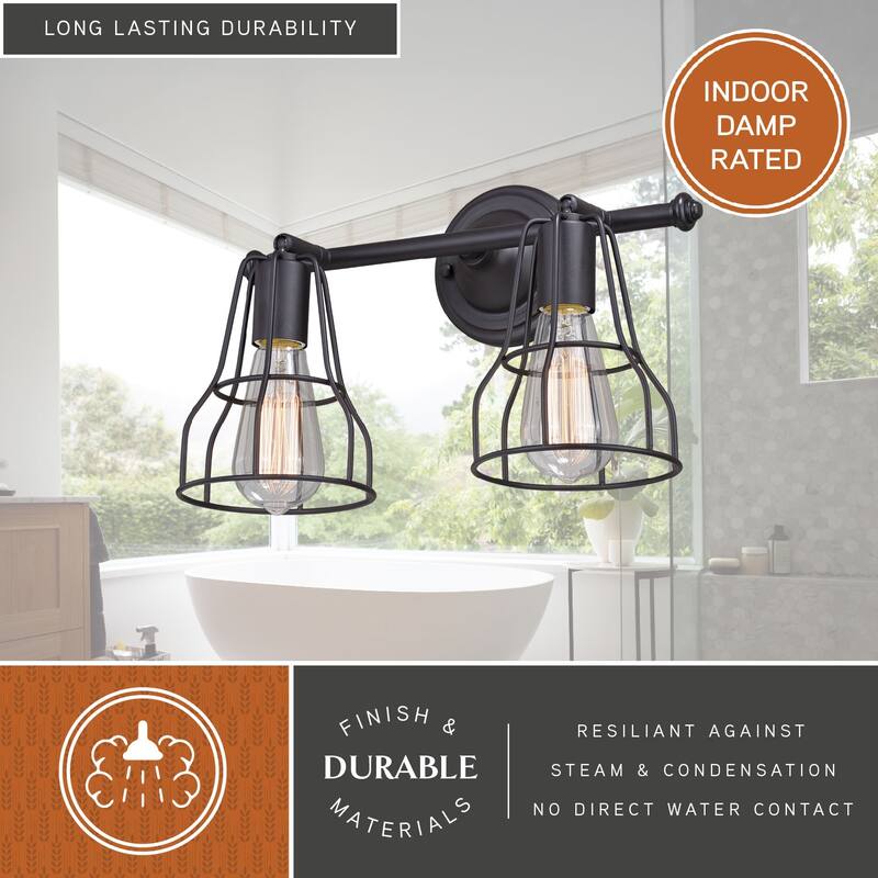 Clybourn 2 Light Bronze Adjustable Wire Cage Bathroom Vanity Fixture - 14.25-in W x 9.75-in H x 8.25-in D