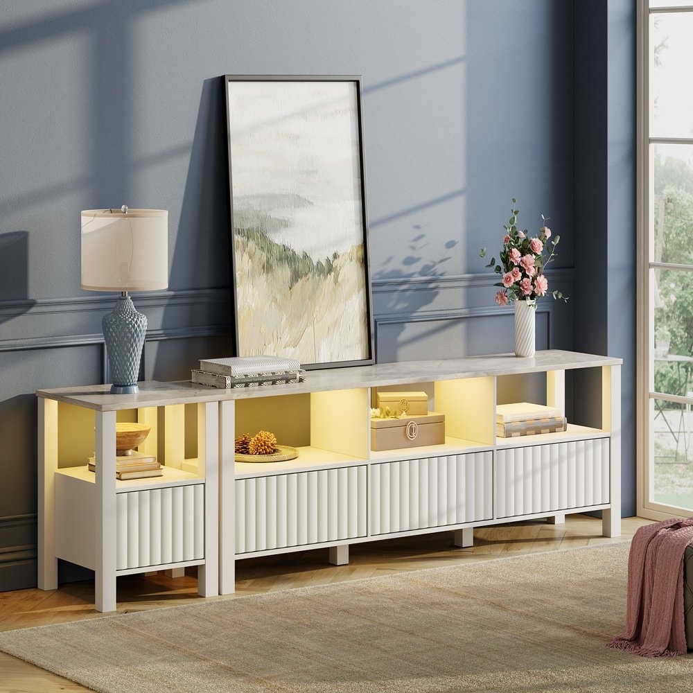 White tv stand for new arrivals 85 inch tv