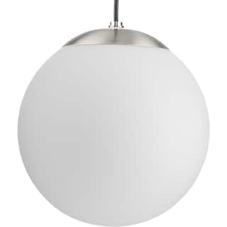 Atwell Collection Brushed Nickel and Opal Glass Globe Medium Hanging Pendant Light - 10 in x 10 in x 10.5 in