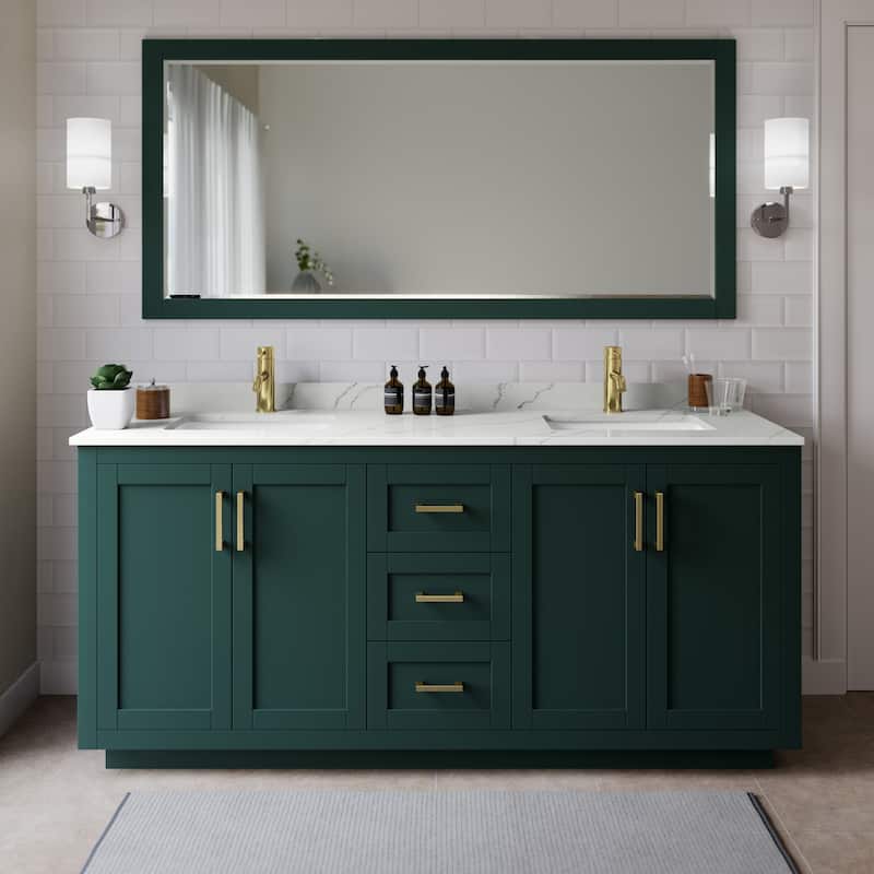 Wyndham Collection WCF292972D-QTZ-UNSMXX Miranda 72" Free Standing - Green / Giotto Quartz Top / Brushed Gold Hardware