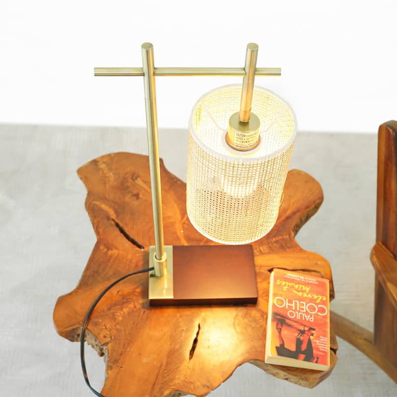 Jillian Woven Shade Table Lamp with Brushed Gold Base
