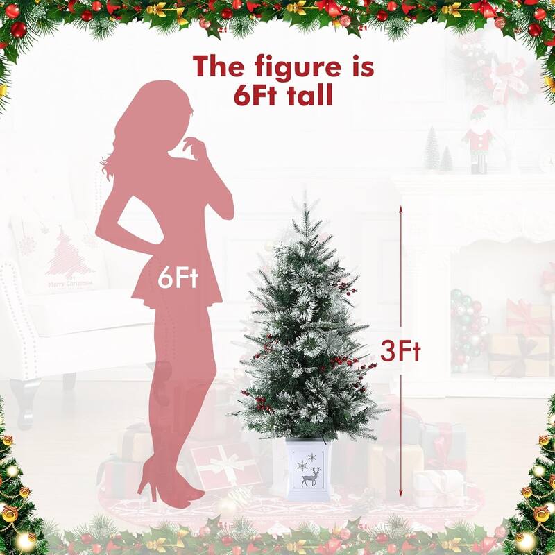 3 Ft Pre-Lit Artificial Christmas Trees with Deer lightbox Base
