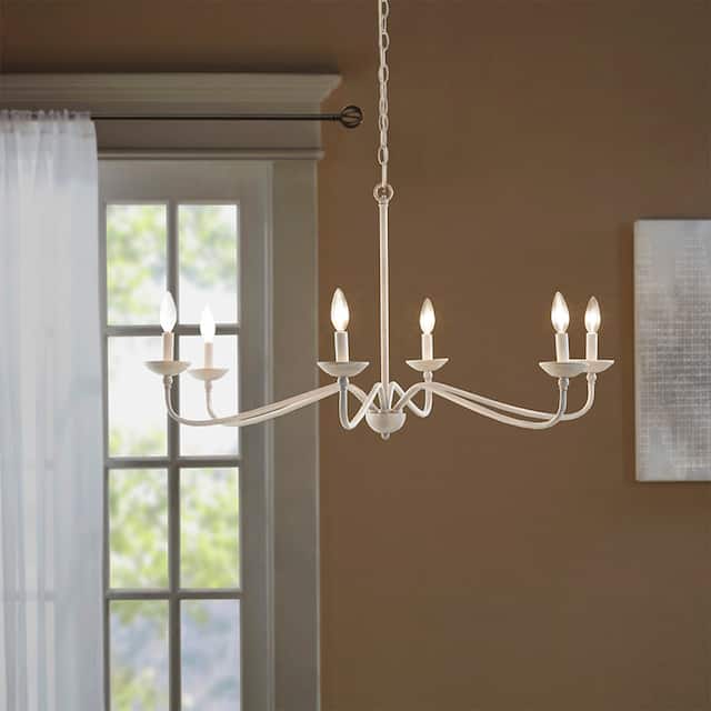 Hampton Hill Brighton 6-Light Farmhouse Metal Chandelier - Distressed White